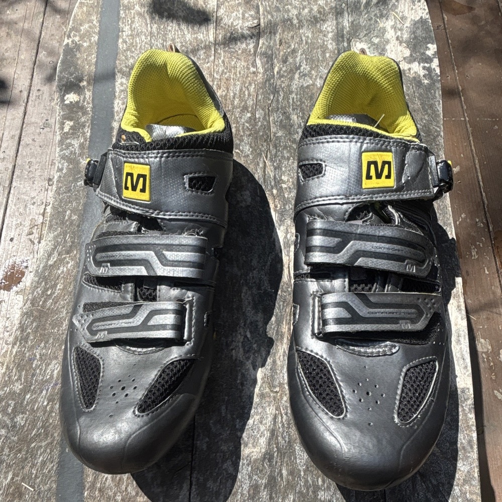 Mavic Energy Road Cycling Shoes Black/Gray/Yellow Hook & Loop 3-Bolt ergo fit 2d